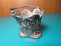 1.5 Vintage Soviet Russian Metal Filigree Bucket Vase Basket Silver Plated USSR
