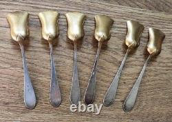 6 Vintage Russian USSR 875 Sterling Silver Caviar Spoons Antique Golden plated