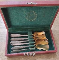 6 Vintage Russian USSR 875 Sterling Silver Caviar Spoons Antique Golden plated