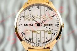 Perpetual calendar Raketa watch College Ex Rare Russian USSR vintage gold plated