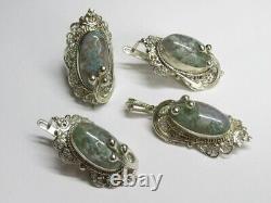 RARE Soviet Vintage Russian Women's Set Jewelry Agate Sterling Silver 925 USSR