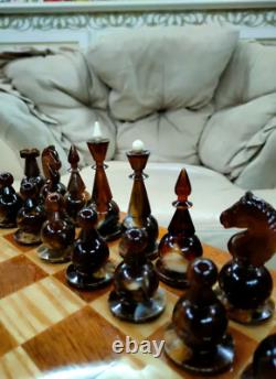 RARE! Vintage Soviet Chess AMBER Russian Kaliningrad Collectible Old USSR C485