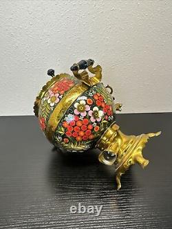 Rare Vintage Russian USSR Brass Samovar Ball Kettle Teapot Electric Hand Painted