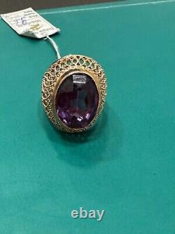 Russian Rose Gold Vintage Ring With Amethyst Stone 14k 583 USSR Soviet Star