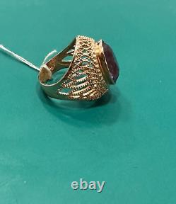 Russian Rose Gold Vintage Ring With Amethyst Stone 14k 583 USSR Soviet Star