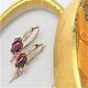 Ussr Original Vintage Russian Rose Gold 585 14k Earrings Garnet Stone Soviet