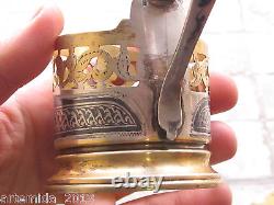 VINTAGE RUSSIAN (USSR) GLASS HOLDER Podstakannik GILT Nielo Silver. 875