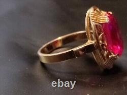 Vintage 14k Ring With Big Oval Ruby 1960s+ Soviet Era Russian