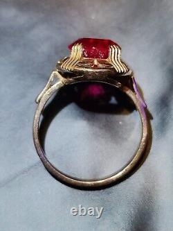 Vintage 14k Ring With Big Oval Ruby 1960s+ Soviet Era Russian