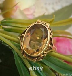 Vintage Ring Gold 585 14K Citrine Women's Jewelry Russian Soviet USSR Rare Old