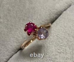 Vintage Ring Soviet Russian Alexandrite Ruby Stone Rose Gold 583 14k Size 7 USSR