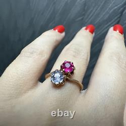 Vintage Ring Soviet Russian Alexandrite Ruby Stone Rose Gold 583 14k Size 7 USSR