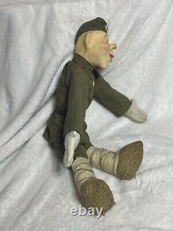 Vintage Russian Doll Handpainted Face USSR Soldier Paper Mache Head Wool Uniform