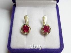 Vintage Russian Soviet Earrings Sterling Silver 875 Ruby, Women's Jewelry