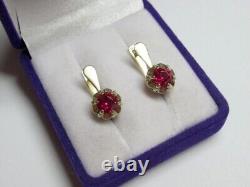 Vintage Russian Soviet Earrings Sterling Silver 875 Ruby, Women's Jewelry