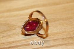 Vintage Russian Soviet Era Rose Gold Ruby Corrundum Ring 583 14k Ussr Size 7 3/4