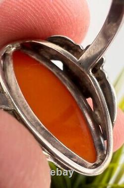Vintage Russian Soviet Sterling Silver 875 Ring AMBER USSR, Women's Jewelry 8.5