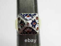 Vintage Russian Soviet Sterling Silver 875 Ring Enamel, Women's Jewelry Size 8.5