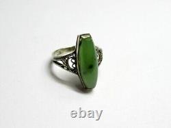 Vintage Russian Soviet Sterling Silver 875 Ring Jade USSR, Women's Jewelry 7.25