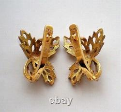 Vintage Russian Soviet USSR 18K 750 Yellow White Gold Leaf Filigree EARRINGS