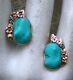 Vintage Russian Soviet Ussr Solid 14k Rose Pink Gold Turquoise Nugget Earrings