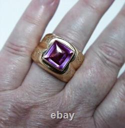 Vintage Russian Synthetic Sapphire Mens Ring 14K Gold Heavy Size 12.5