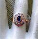 Vintage Russian Ussr 14k 585 Rose Pink White Gold Sapphire Cz Cluster Halo Ring