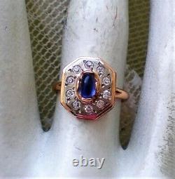 Vintage Russian USSR 14K 585 Rose Pink White Gold Sapphire CZ Cluster Halo Ring