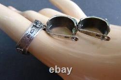 Vintage Russian USSR Sterling Silver 875 Malachite Set Pierced Earrings Ring 8.5