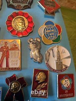 Vintage Russian USSR pins HUGE Lot Of Over 40 Different Pins Badges Olympics