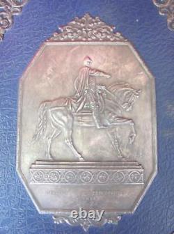Vintage Russian Ussr Fine Leather Portfolio Nickel Silver Yuri Dolgoruki Plaque