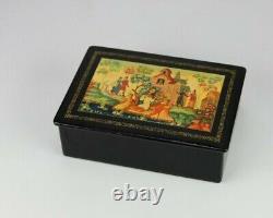 Vintage Soviet Era Russian Black Lacquer Hand Painted Artist Signed Box