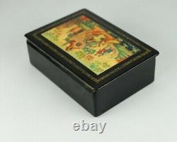 Vintage Soviet Era Russian Black Lacquer Hand Painted Artist Signed Box
