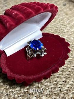 Vintage Soviet Russian Sterling Silver 875 Ring Sapphire, Women's Jewelry