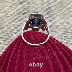 Vintage Soviet Russian Sterling Silver 875 Ring Sapphire, Women's Jewelry