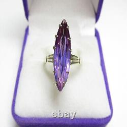Vintage Soviet SAPPHIRE Marquise Ring Russian Sterling Silver 875 Size 7.5 USSR