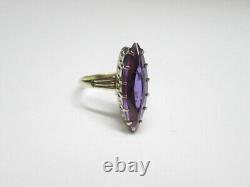 Vintage Soviet SAPPHIRE Marquise Ring Russian Sterling Silver 875 Size 7.5 USSR