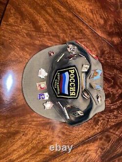 Vintage Soviet Union Russian Military Hat with 19 Pins USSR Patches 1990 #57
