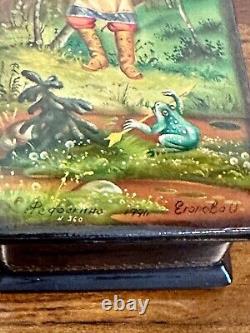 Vintage USSR 1990 FEDOSKINO Miniature Lacquer box Princess Frog Signed
