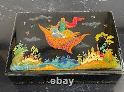 Vintage USSR Russian 9 3/8 Palekh Lacquer Box Signed and Dated 1977