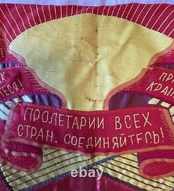 Vintage USSR Russian Lenin to Victory of Communism Workers Unite Big Red Flag