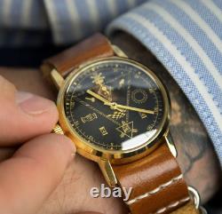 Vintage Watch Pobeda Masonic Mechanical Soviet Russian USSR Golden Rare Mason