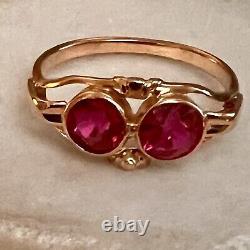 Vivacious Vintage Ukrainian USSR 583 14K Rose Gold Red Stones Ring Size 6 -#998