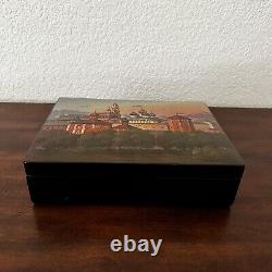 Boîte de laque noire miniature vintage FEDOSKINO de l'URSS très grande et rare