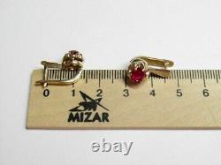 Boucles d'oreilles russes soviétiques vintage en argent sterling 875, rubis, bijoux pour femmes