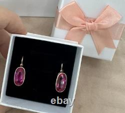 Boucles d'oreilles vintage en pierre de lilas ovale, or rouge 14 carats? 585, étoile russe URSS A254