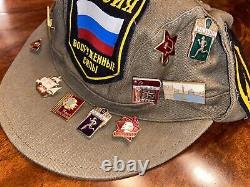 Casquette militaire russe de l'Union soviétique vintage avec 19 épingles et patches de l'URSS 1990 #57