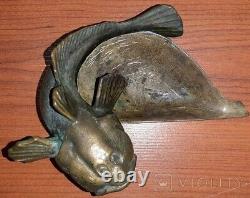 Cendrier vintage décoré de poissons Goby, marqué NIMOR Bronze russe soviétique rare du 20ème siècle