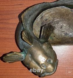 Cendrier vintage décoré de poissons Goby, marqué NIMOR Bronze russe soviétique rare du 20ème siècle