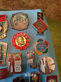 Épingles de l'URSS russes vintage Lot ÉNORME de plus de 40 épingles différentes Badges Olympiques